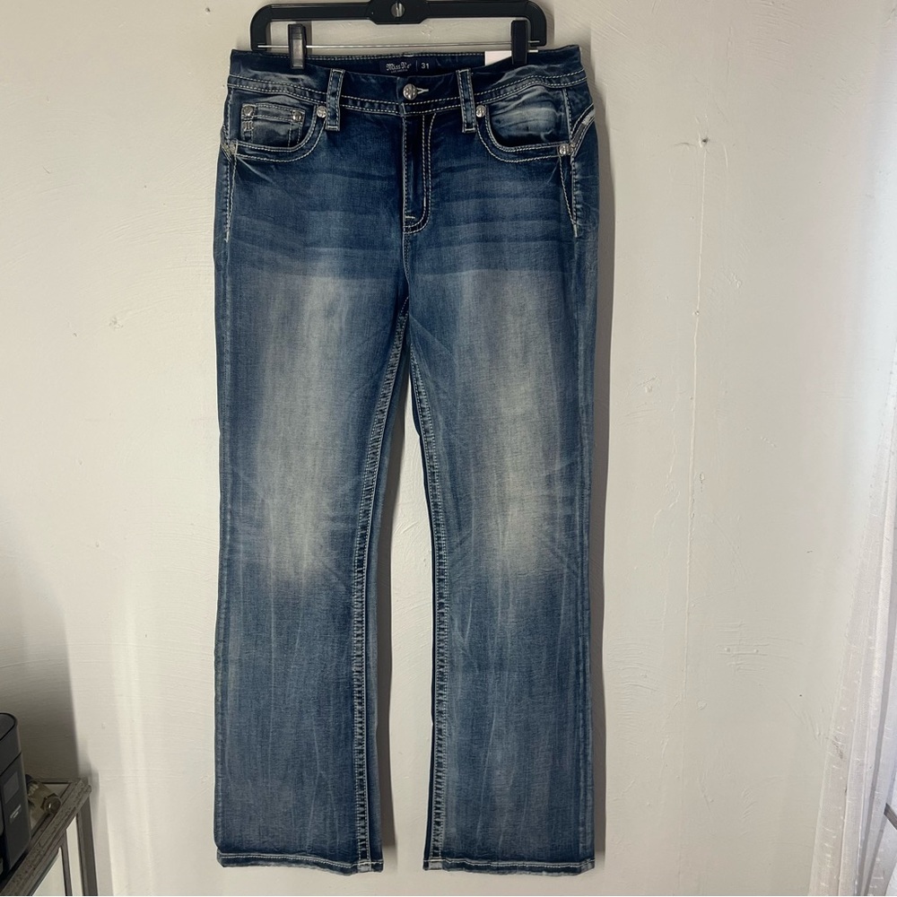 Miss Me Angel Wings Mid Rise Curvy Bootcut Jeans Size 31 - Picture 7 of 10